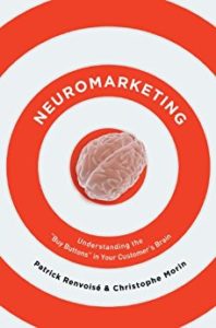Neuromarketing book cover, red and white circles. In the middle of the circle, there is a sketch of a brain. Then it says "Neuromarketing: understanding the "buy buttons" in your customer's brain"